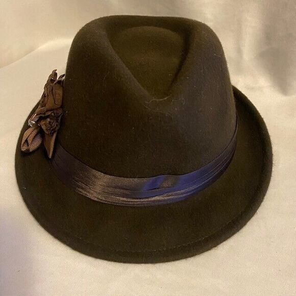 Nine West Brown Wool Hat Satin Ribbon with Flowers - Picture 2 of 6